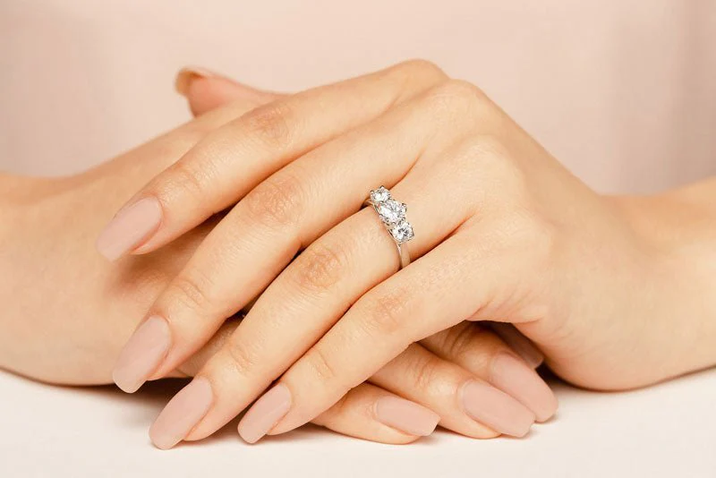 10 Prong Three Stone Diamond Engagment Lab-Grown Diamond Ring with 1.00 ct. (0.50 ct. center diamond) - Image 3