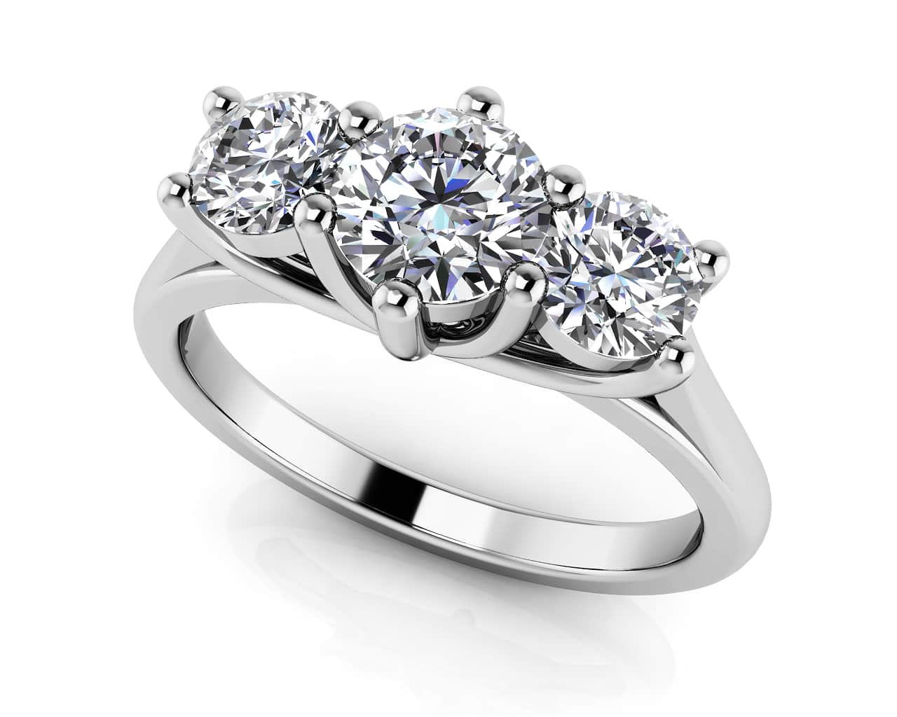 10 Prong Three Stone Diamond Engagment Lab-Grown Diamond Ring with 1.51 ct. (0.75 ct. center diamond)