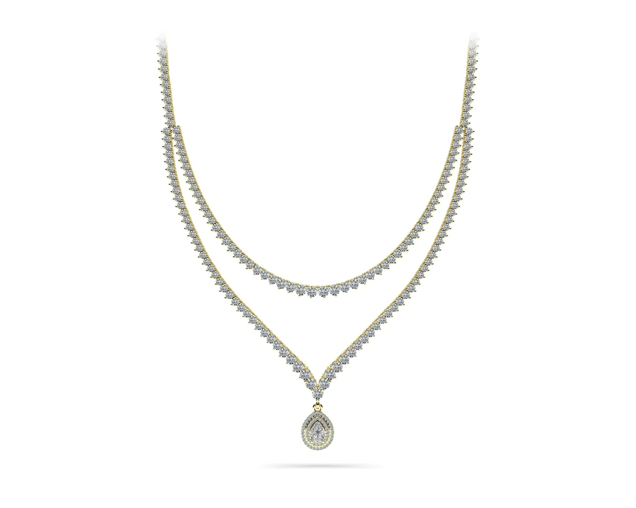 3 Prong Double Strand V Drop Diamond Necklace with 14.64 ct.(finished) - Image 6