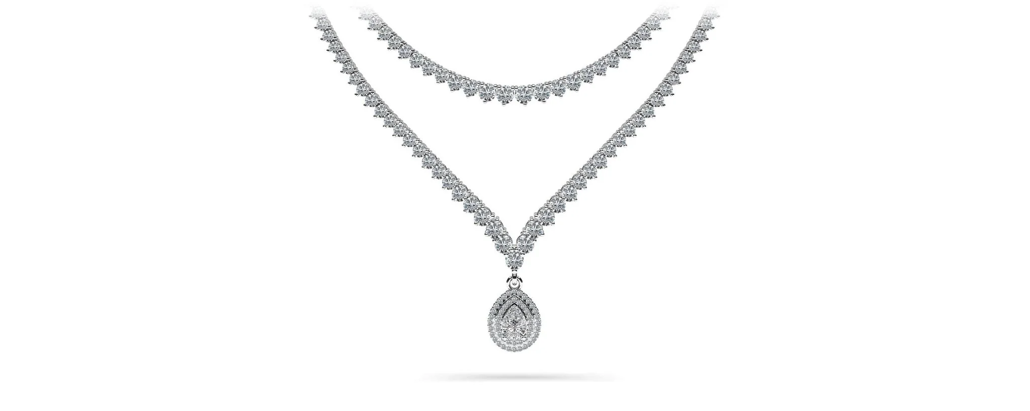 3 Prong Double Strand V Drop Diamond Lab-Grown Diamond Necklace with 14.64 ct.(finished)