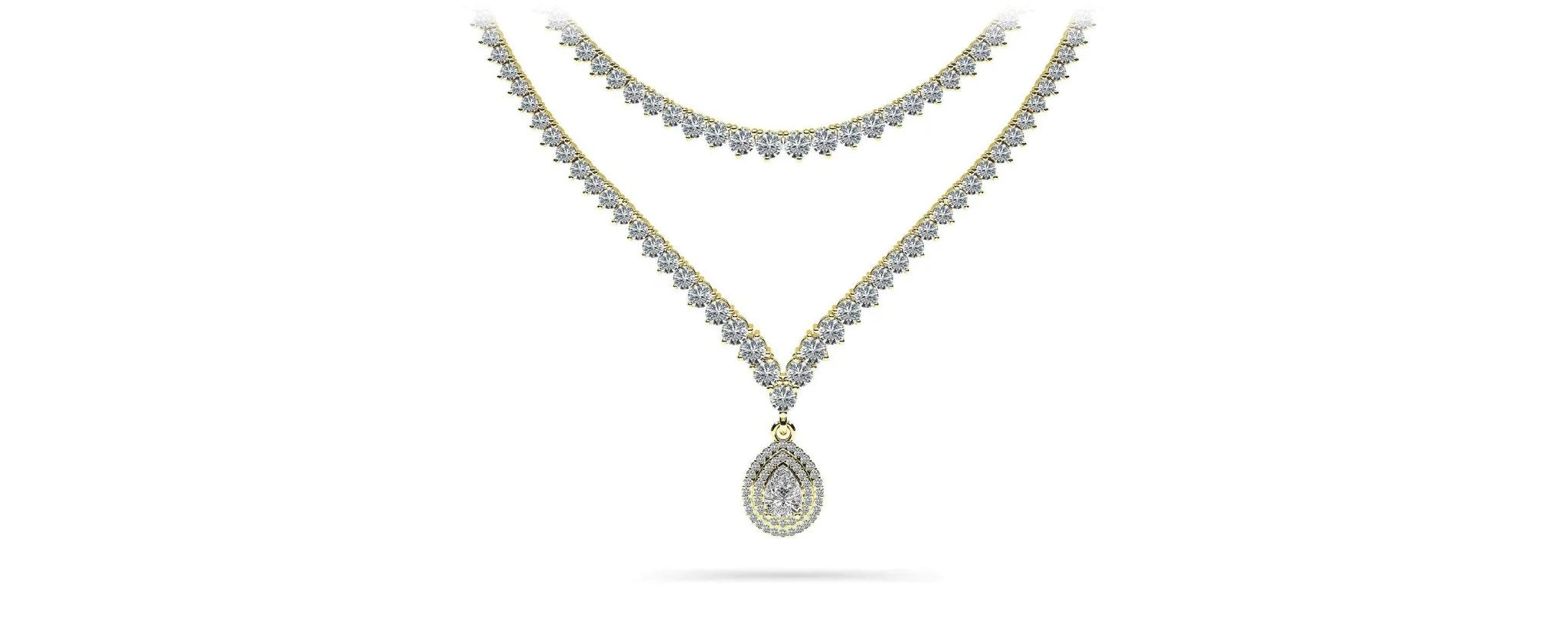3 Prong Double Strand V Drop Diamond Lab-Grown Diamond Necklace with 14.64 ct.(finished) - Image 2