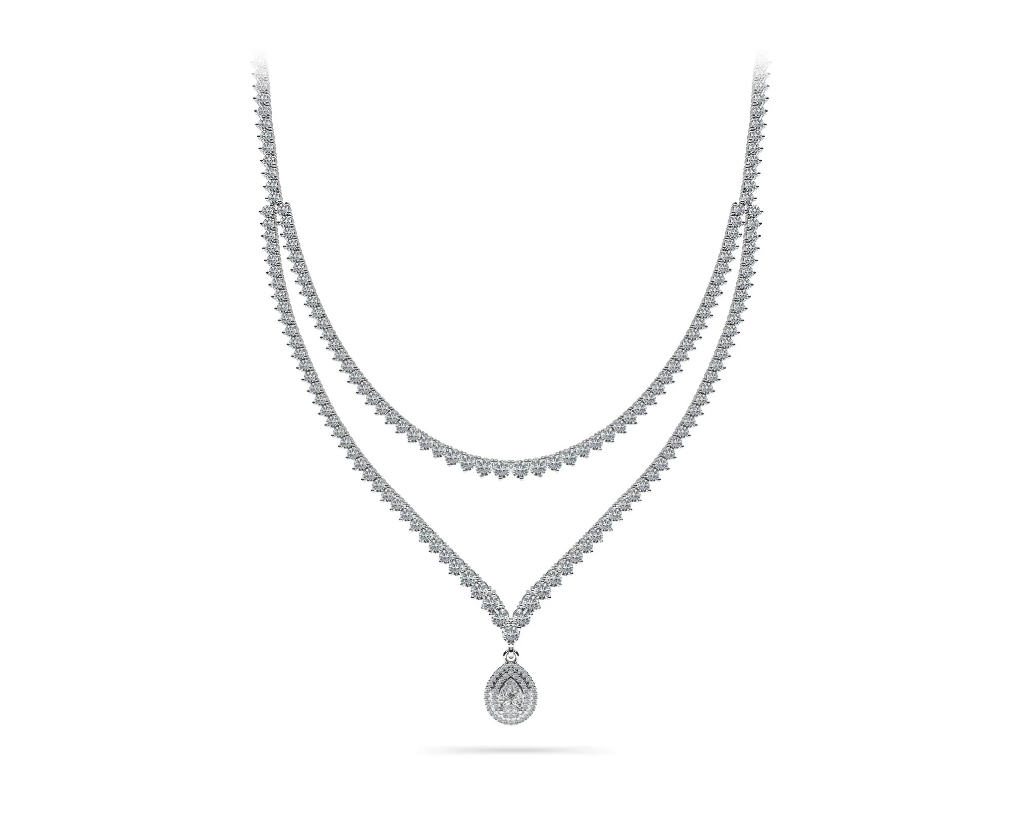 3 Prong Double Strand V Drop Diamond Lab-Grown Diamond Necklace with 14.64 ct.(finished) - Image 5
