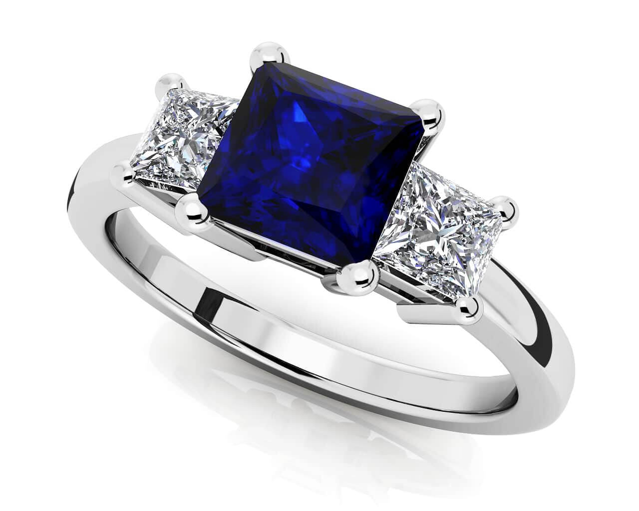 3 Stone Princess Diamond And Gem Diamond Ring with 1.53 ct.(finished) 3.5mm, 5.5mm Emerald