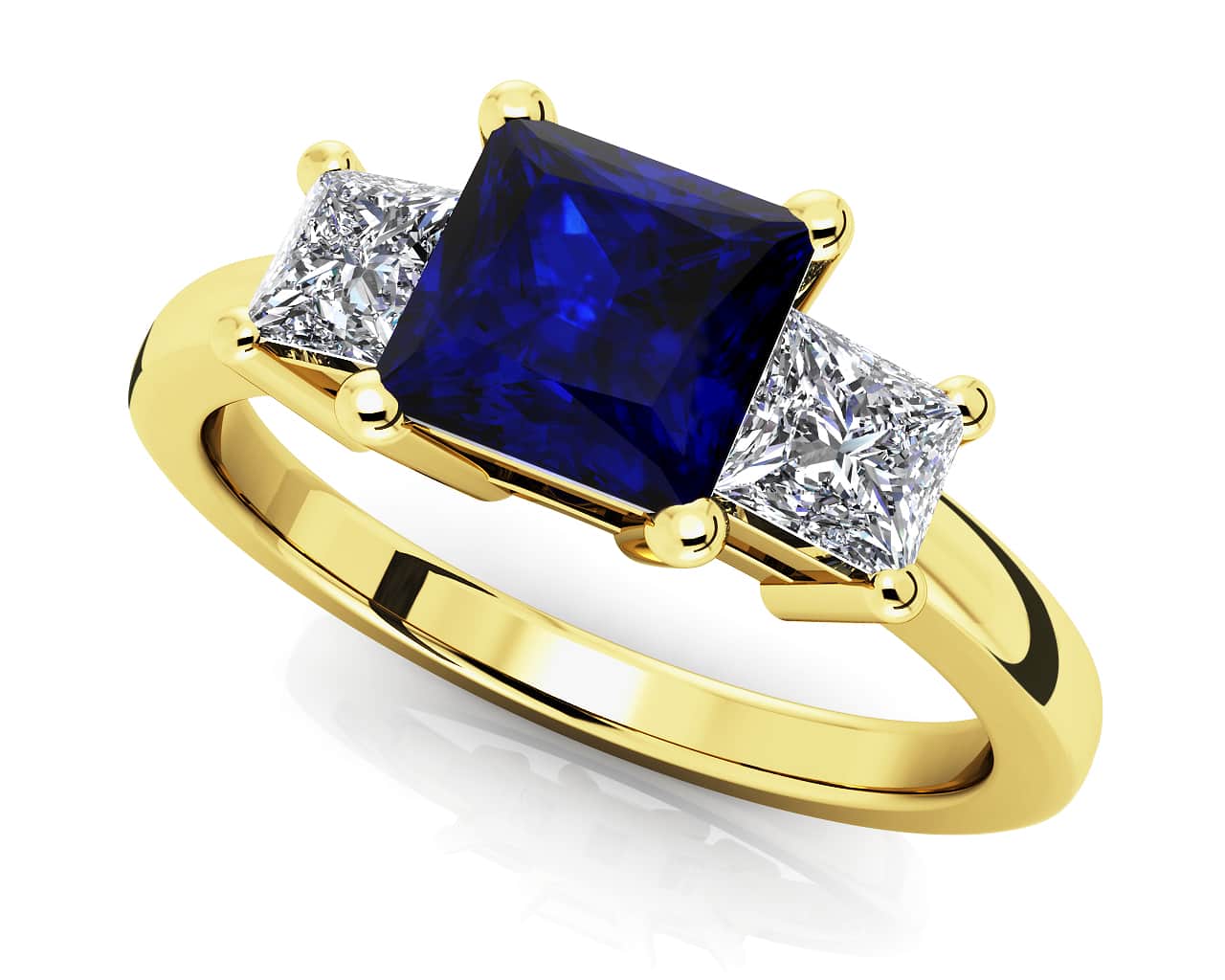 3 Stone Princess Diamond And Gem Lab-Grown Diamond Ring with 1.23 ct.(finished) 3.3mm, 5mm Sapphire - Image 2