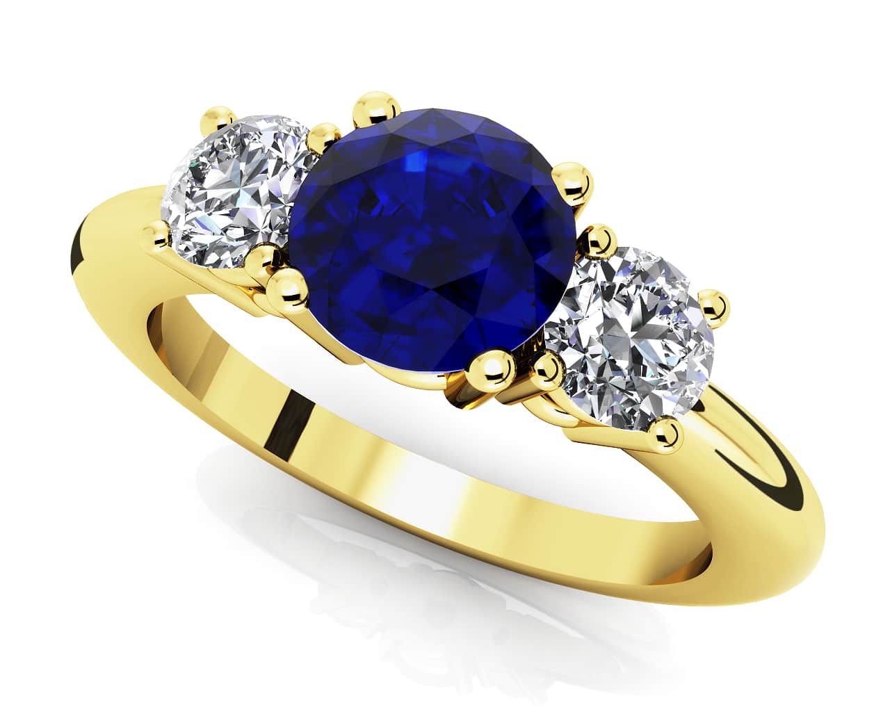 3 Stone Round Brilliant Cut Diamond And Gem Diamond Ring with 0.92 ct.(finished) 3.8mm, 5mm Sapphire - Image 2