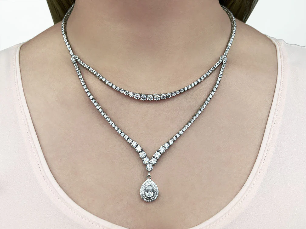 4 Prong Double Strand V Drop Diamond Lab-Grown Diamond Necklace with 13.12 ct.(finished) - Image 3