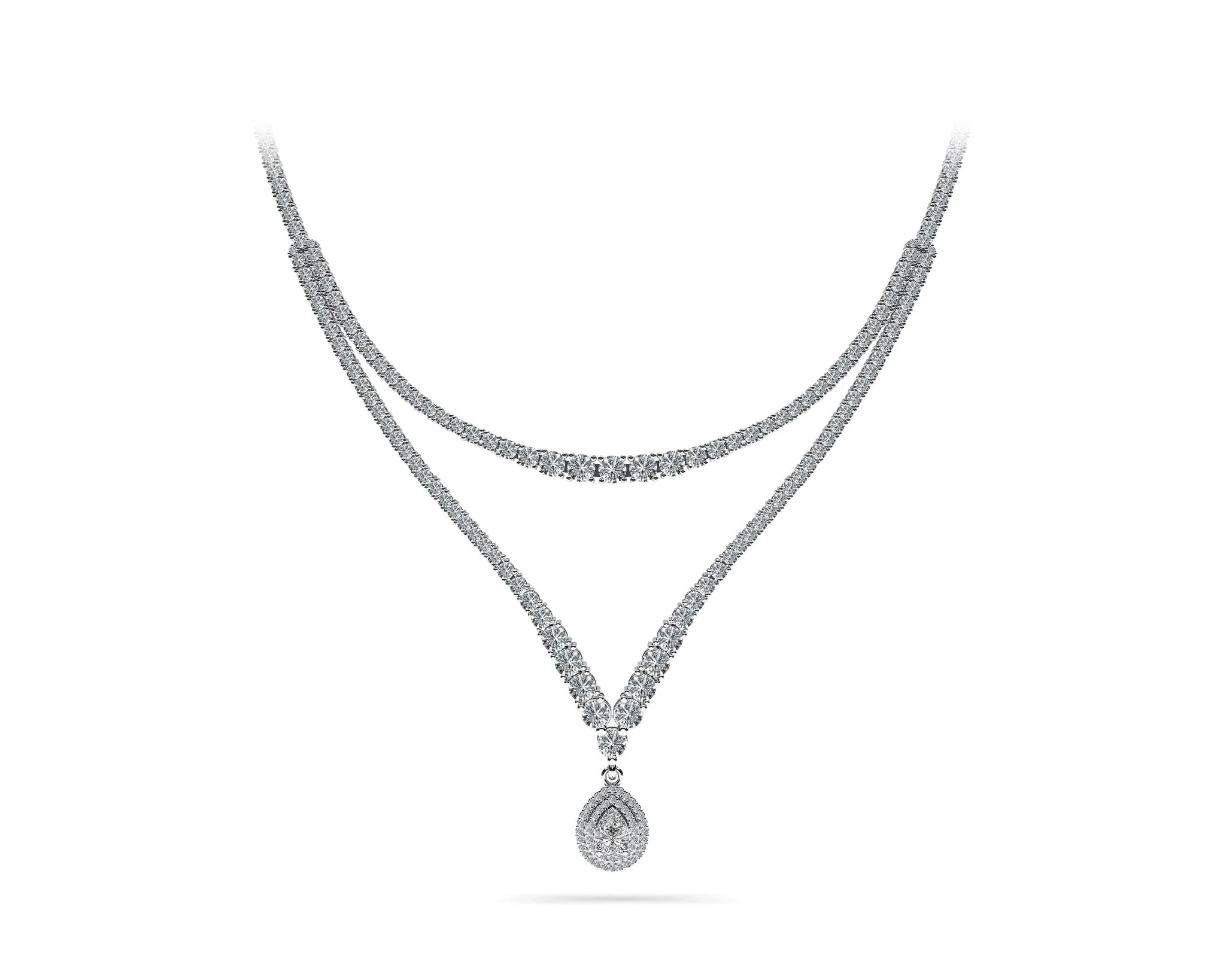 4 Prong Double Strand V Drop Diamond Lab-Grown Diamond Necklace with 13.12 ct.(finished) - Image 4