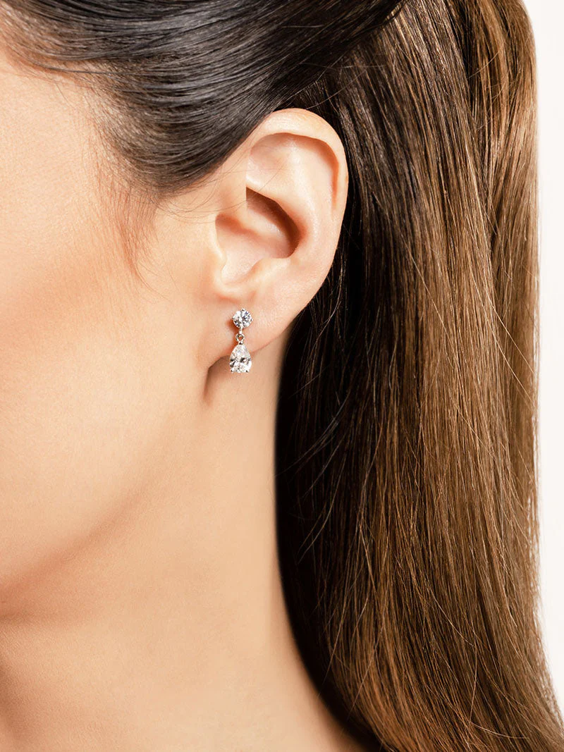 Alluring Round And Pear Shaped Drop Diamond Earrings with 1.02 ct.(finished) 6x4mm, 3.8mm - Image 3