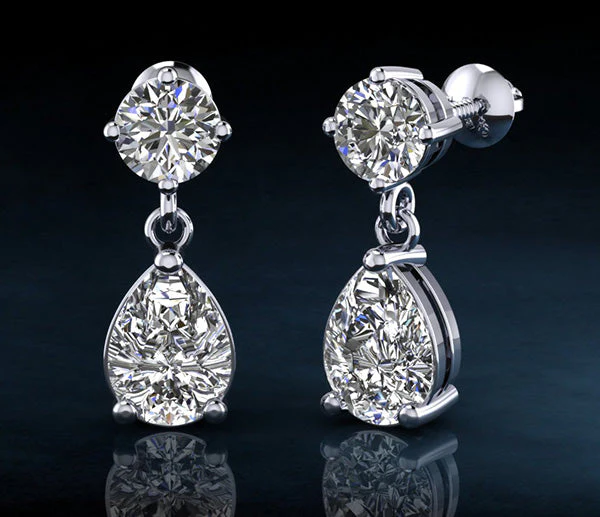 Alluring Round And Pear Shaped Drop Diamond Earrings with 1.02 ct.(finished) 6x4mm, 3.8mm - Image 5