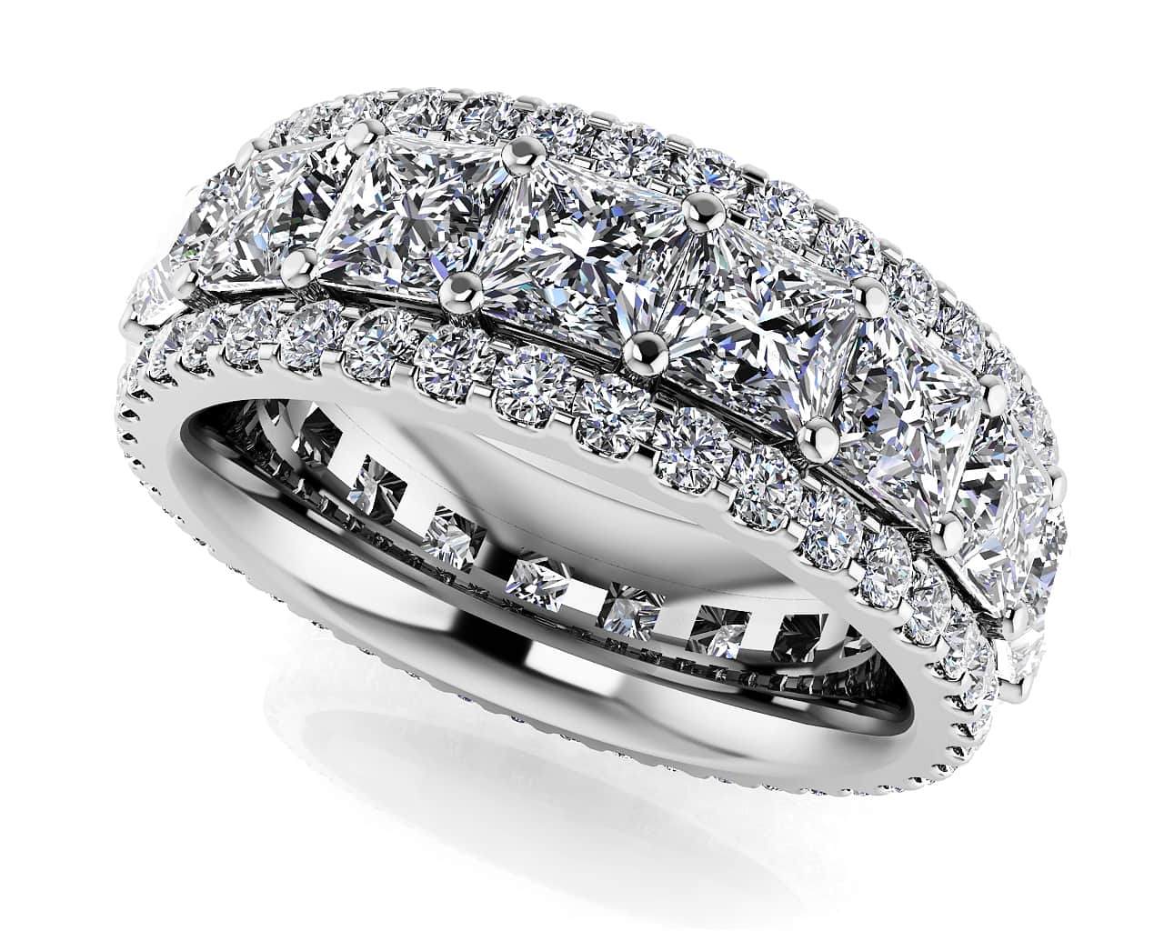Amore Princess Square Frame And Round Lab-Grown Diamond Ring with 6.30 ct.(finished) 1.5mm, 3.5mm