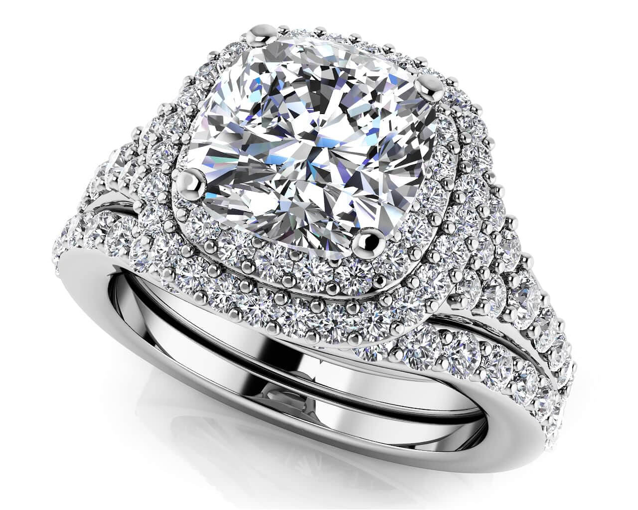 Andrea Love Cushion Cut Bridal Set Diamond with 3.00 ct. (2.00 ct. center diamond)