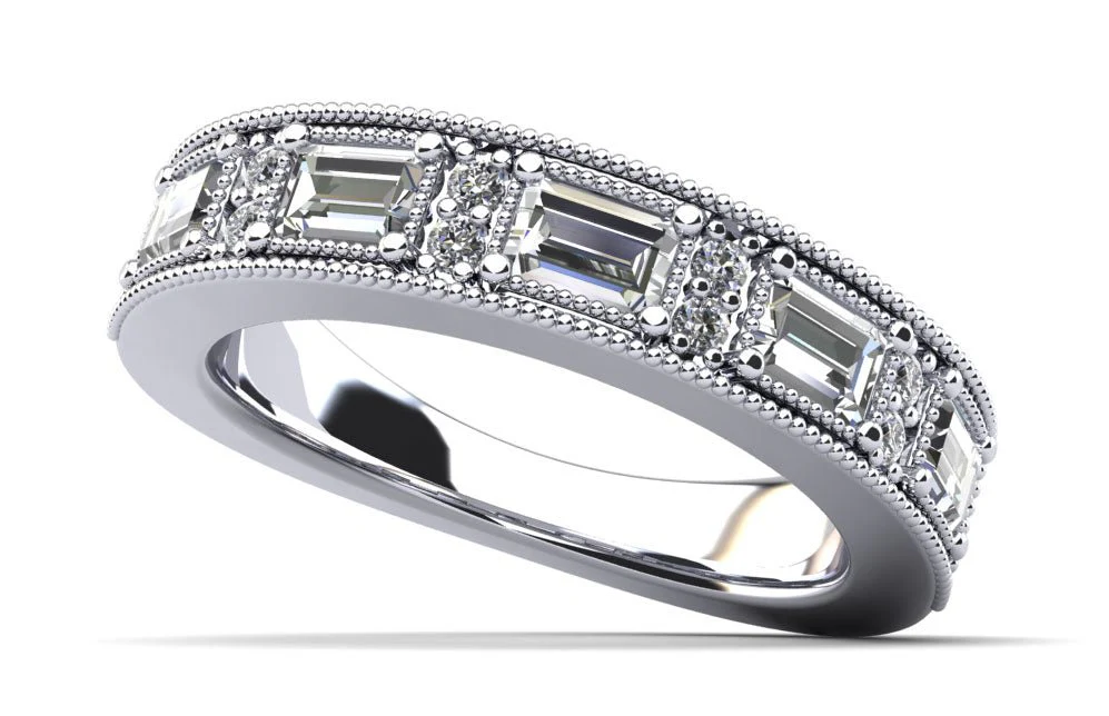 Baguette and Brilliant Round Lab-Grown Diamond Anniversary Ring with 1.16 ct.(finished) 4x3mm, 1.4mm