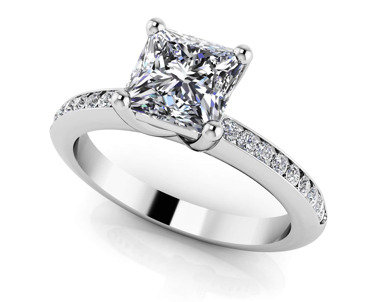 Blissful Princess Stone Shape Diamond Engagement Ring with 1.71 ct. (1.50 ct. center diamond)