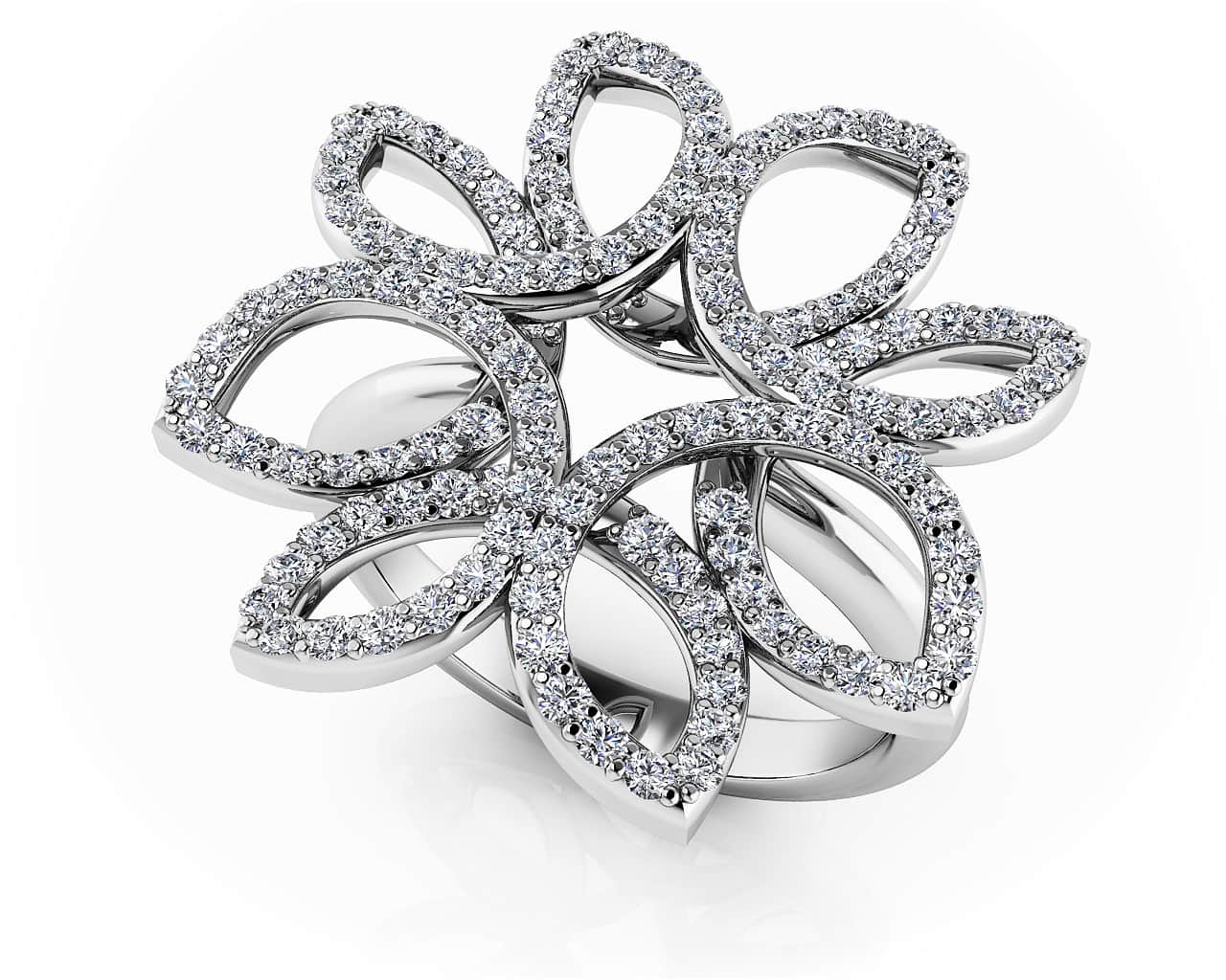 Bold Diamond Flower Ring In Lab-Grown Diamond with 0.68 ct.(finished) 1mm, 1.1mm, 1.2mm