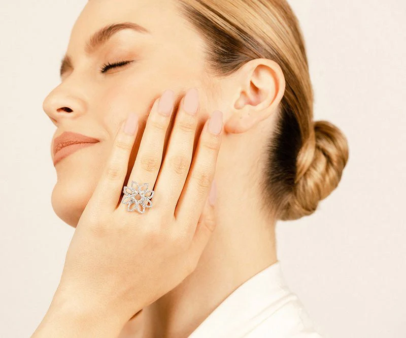 Bold Diamond Flower Ring In Lab-Grown Diamond with 0.68 ct.(finished) 1mm, 1.1mm, 1.2mm - Image 4
