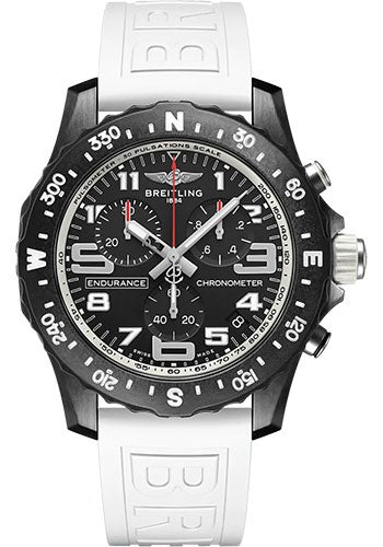 Pre-owned Breitling Endurance Pro Watch - Breitlight® - Black Dial - White Rubber Strap - Tang Buckle - X82310A71B1S1
