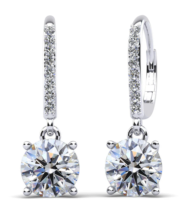 Brilliance Diamond Drop Diamond Earrings with 0.74 ct. (2X0.25 ct. center diamonds)
