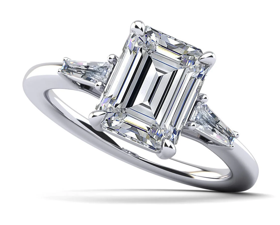 Brilliant Emerald Cut And Baguette Diamond Ring with 3.34 ct. (3.00 ct. center diamond)