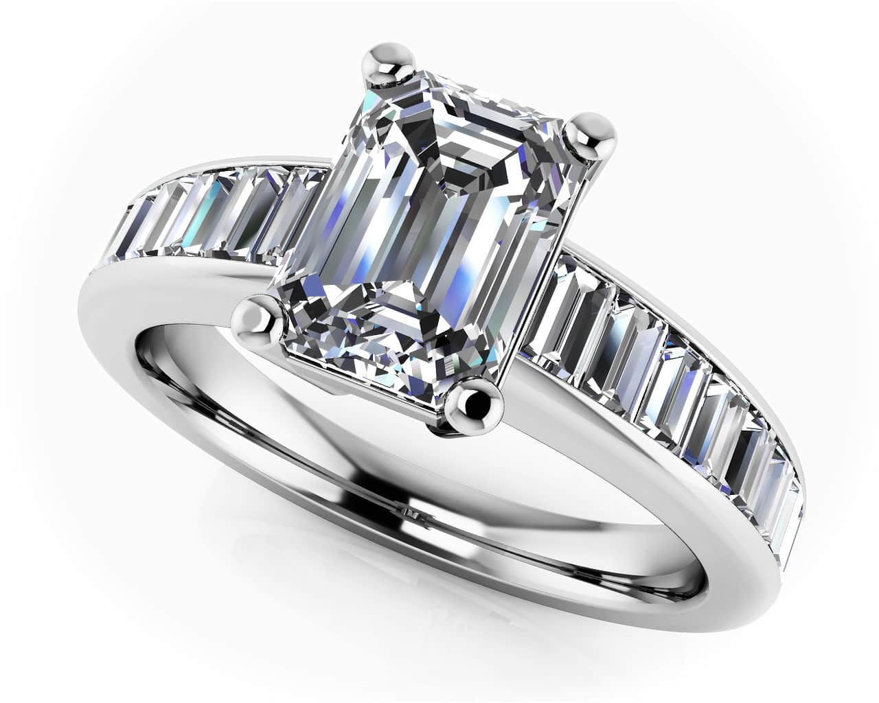 Brilliant Fire Emerald And Baguette Ring Diamond with 1.32 ct. (0.50 ct. center diamond)