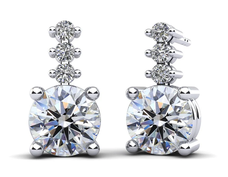 Brilliant Round Drop Lab-Grown Diamond Earrings with 2.18 ct.(finished) 1.9mm, 6.5mm