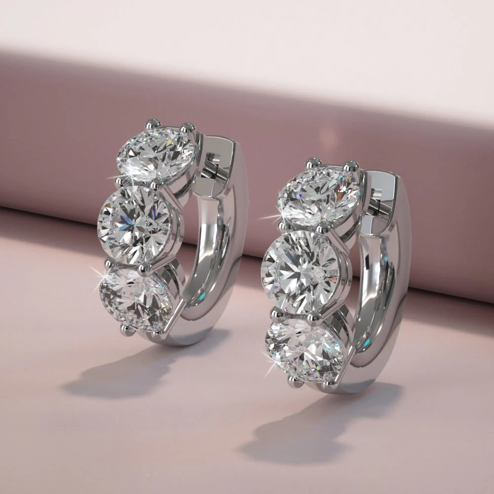 Brilliant Six Diamonds Huggie Hoops Lab-Grown Diamond  with 1.98 ct.(finished) 4.4mm - Image 3