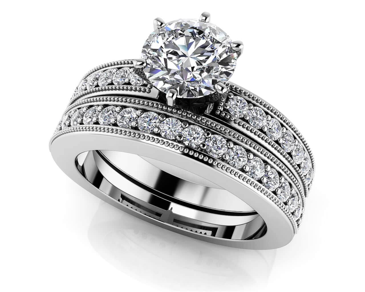 Channel Diamond Bridal Set In Diamond  with 1.79 ct. (1.50 ct. center diamond)