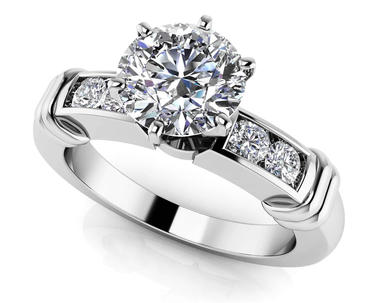 Channel Diamond Flanked Diamond Engagement Ring with 0.66 ct. (0.50 ct. center diamond)