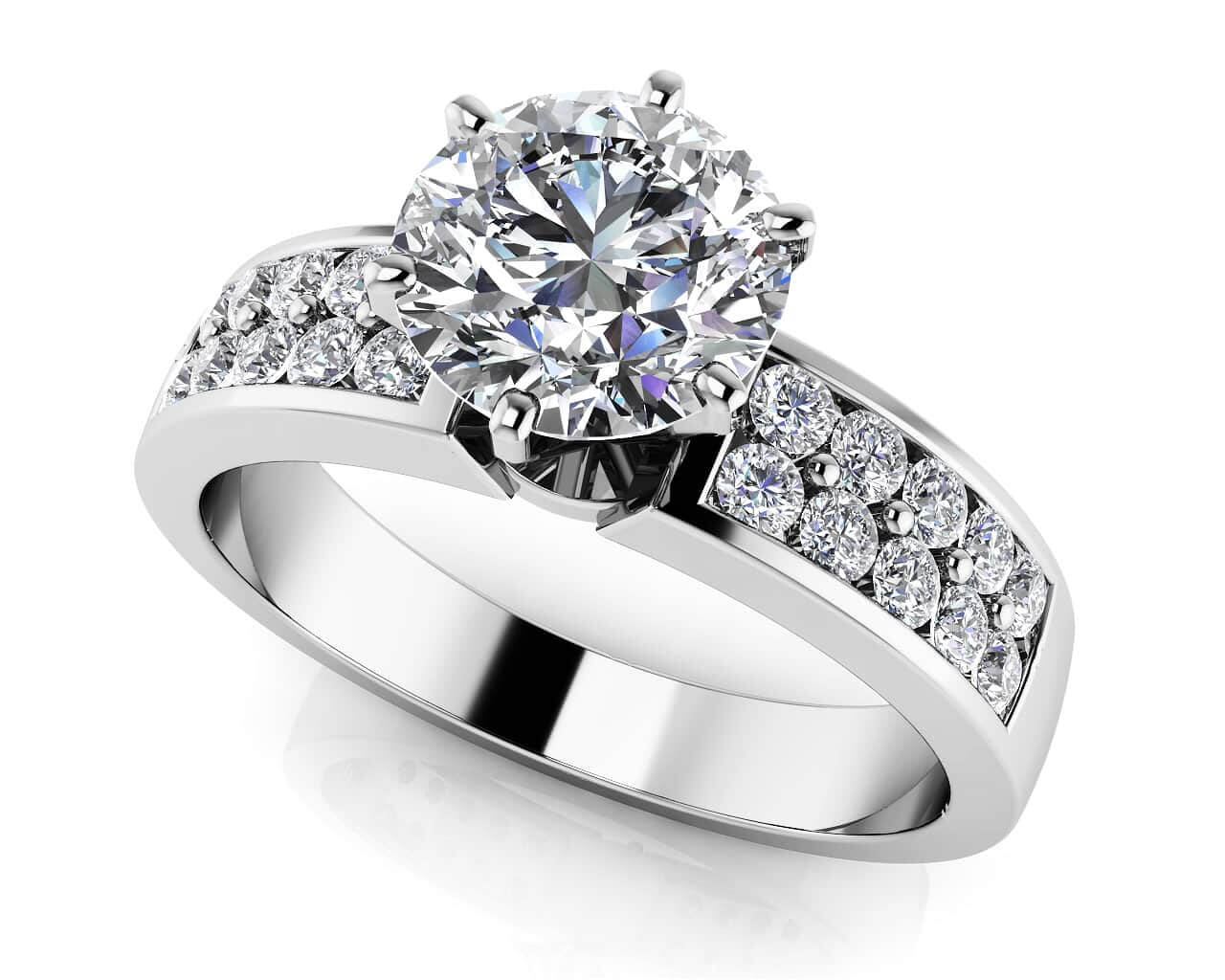 Channel Set 6 Prong Center Stone Diamond Engagement Ring with 1.63 ct. (1.25 ct. center diamond)