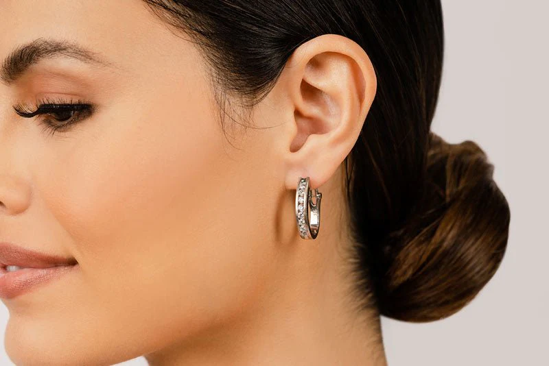 Channel Set Lab-Grown Diamond Hoop Earrings with 0.24 ct.(finished) 1.6mm - Image 3