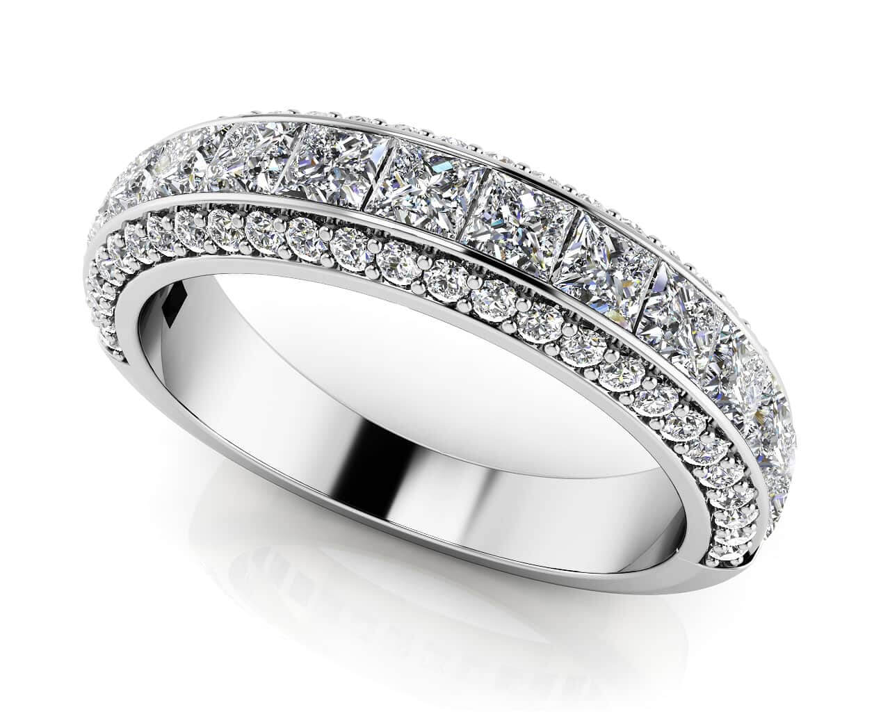 Channel Set Princess And Round Lab-Grown Diamond Anniversary Ring with 1.35 ct.(finished) 1.1mm, 2.25mm