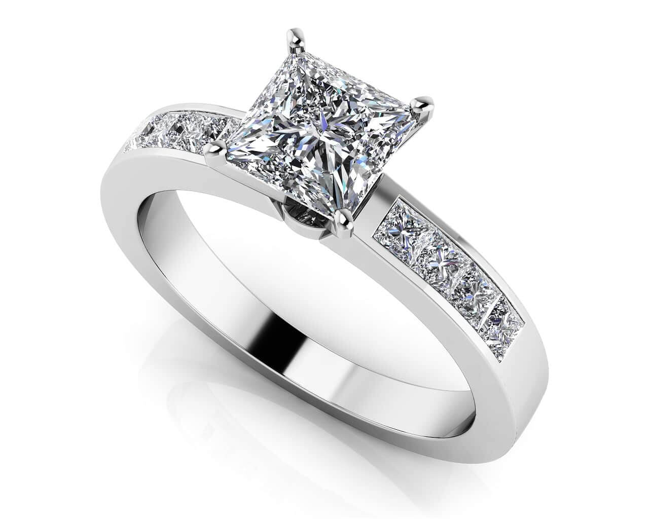 Channel Set Princess Cut Diamond Engagement Ring with 1.23 ct. (0.75 ct. center diamond)