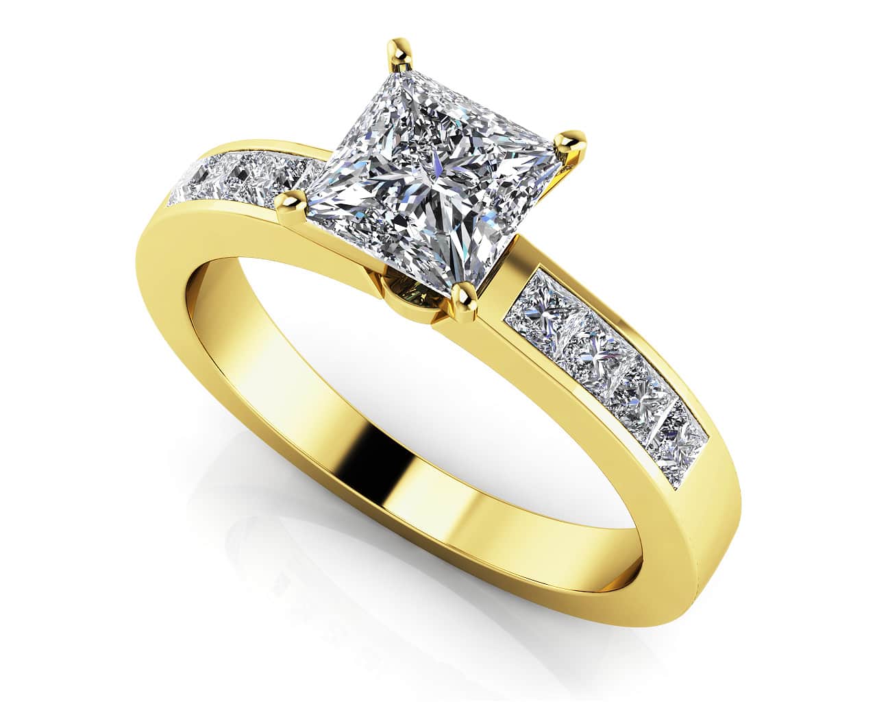 Channel Set Princess Cut Diamond Engagement Ring with 1.23 ct. (0.75 ct. center diamond) - Image 2