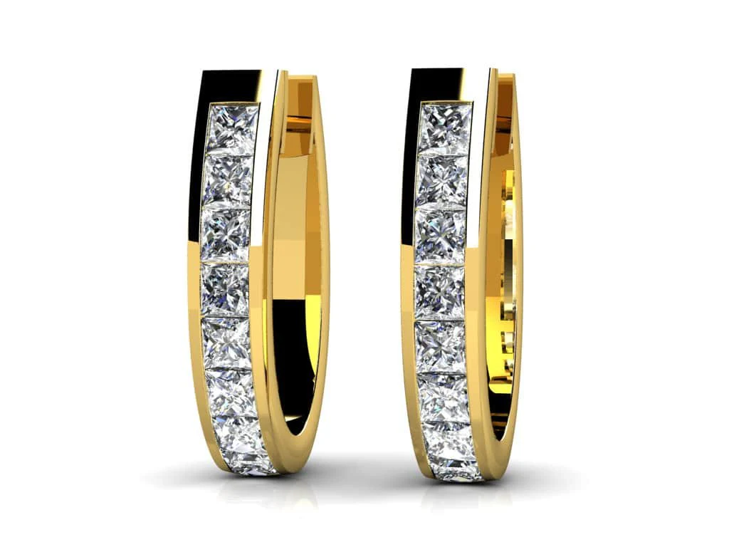 Channel Set Princess Diamond Hoop Earrings with 1.26 ct.(finished) 2.3mm - Image 2