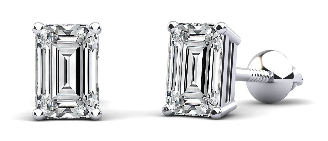 Classic Emerald Cut Diamond Stud Earrings with 2.00 ct.(finished) 7x5mm