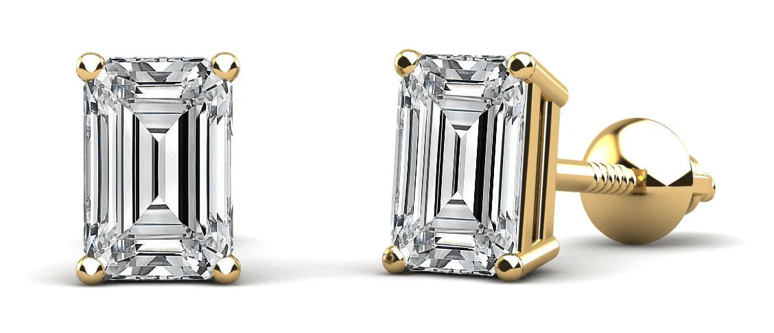 Classic Emerald Cut Diamond Stud Earrings with 2.00 ct.(finished) 7x5mm - Image 2