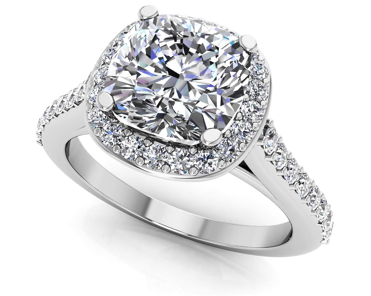 Classic Love Cushion Cut Diamond Engagement Ring with 1.97 ct. (1.50 ct. center diamond)