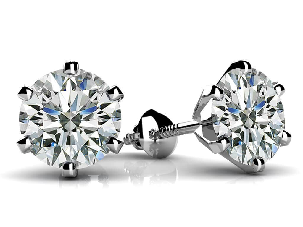 Classic Six Prong Lab-Grown Diamond Stud Earrings with 2.00 ct.(finished) 6.5mm