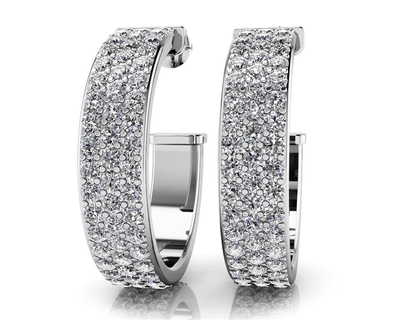 Classic Triple Row Diamond Round Diamond Hoop Earrings with 2.04 ct.(finished) 1.4mm