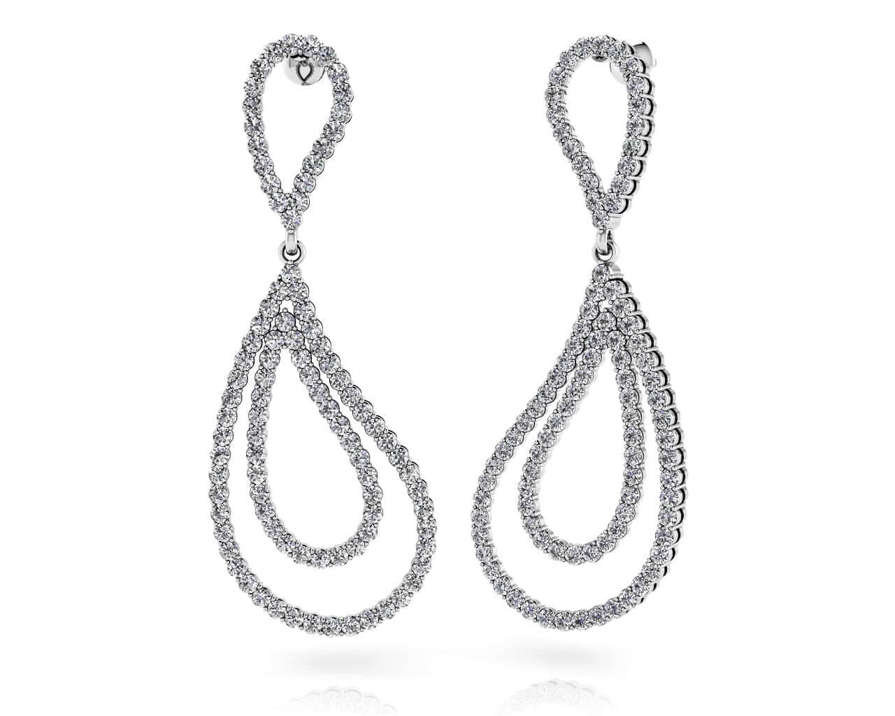Curvy Teardrop Diamond Drop Diamond Earrings with 1.42 ct.(finished) 1.2mm