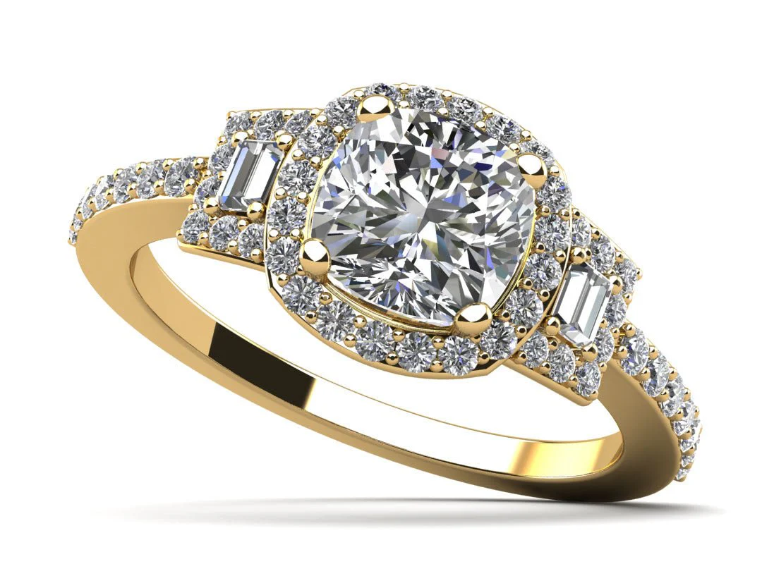 Cushion Cut and Baguettes Lab-Grown Diamond Engagement Ring with 1.48 ct. (1.00 ct. center diamond) - Image 2