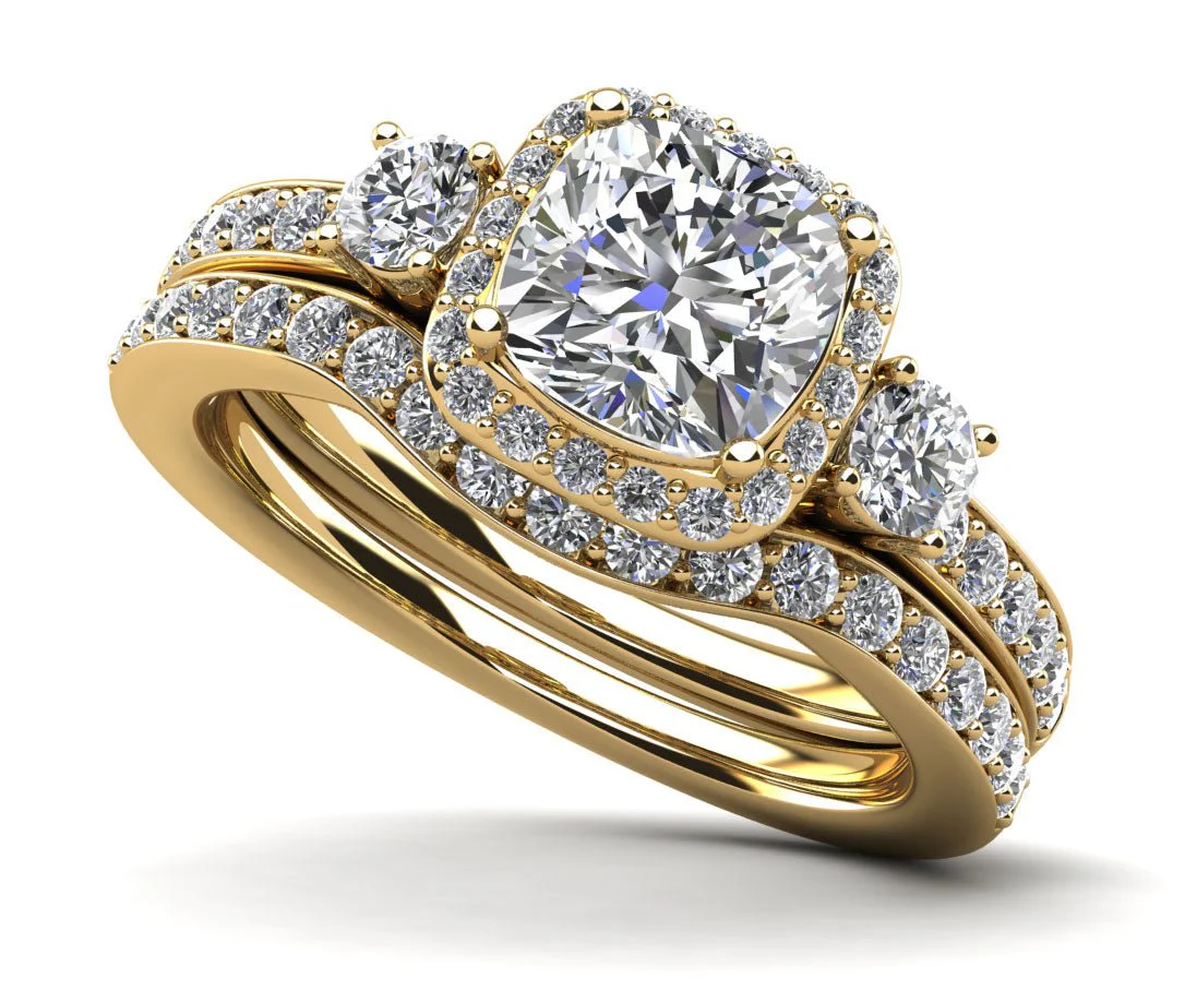 Cushion Cut Halo Diamond Bridal Set Ring with Side Stones Lab-Grown Diamond with 1.82 ct. (1.00 ct. center diamond) - Image 2
