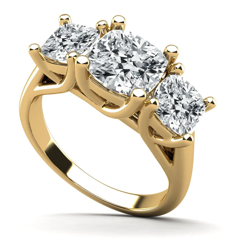 Cushion Cut Three Stone Diamond Diamond Ring with 1.00 ct. (0.50 ct. center diamond) - Image 2