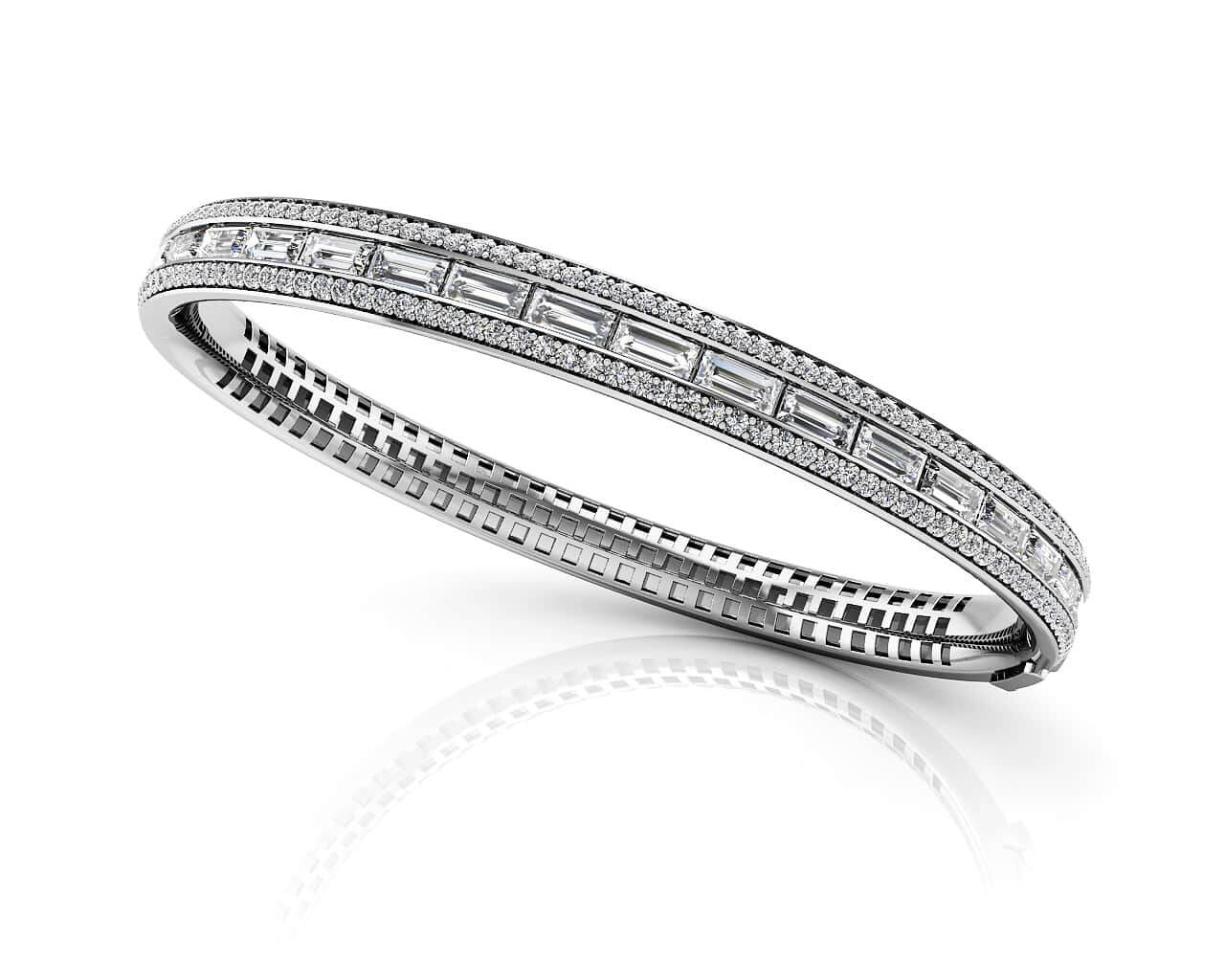 Dazzling Baguette And Round Lab-Grown Diamond Bangle with 4.17 ct.(finished) 4.5x2mm, 1.1mm
