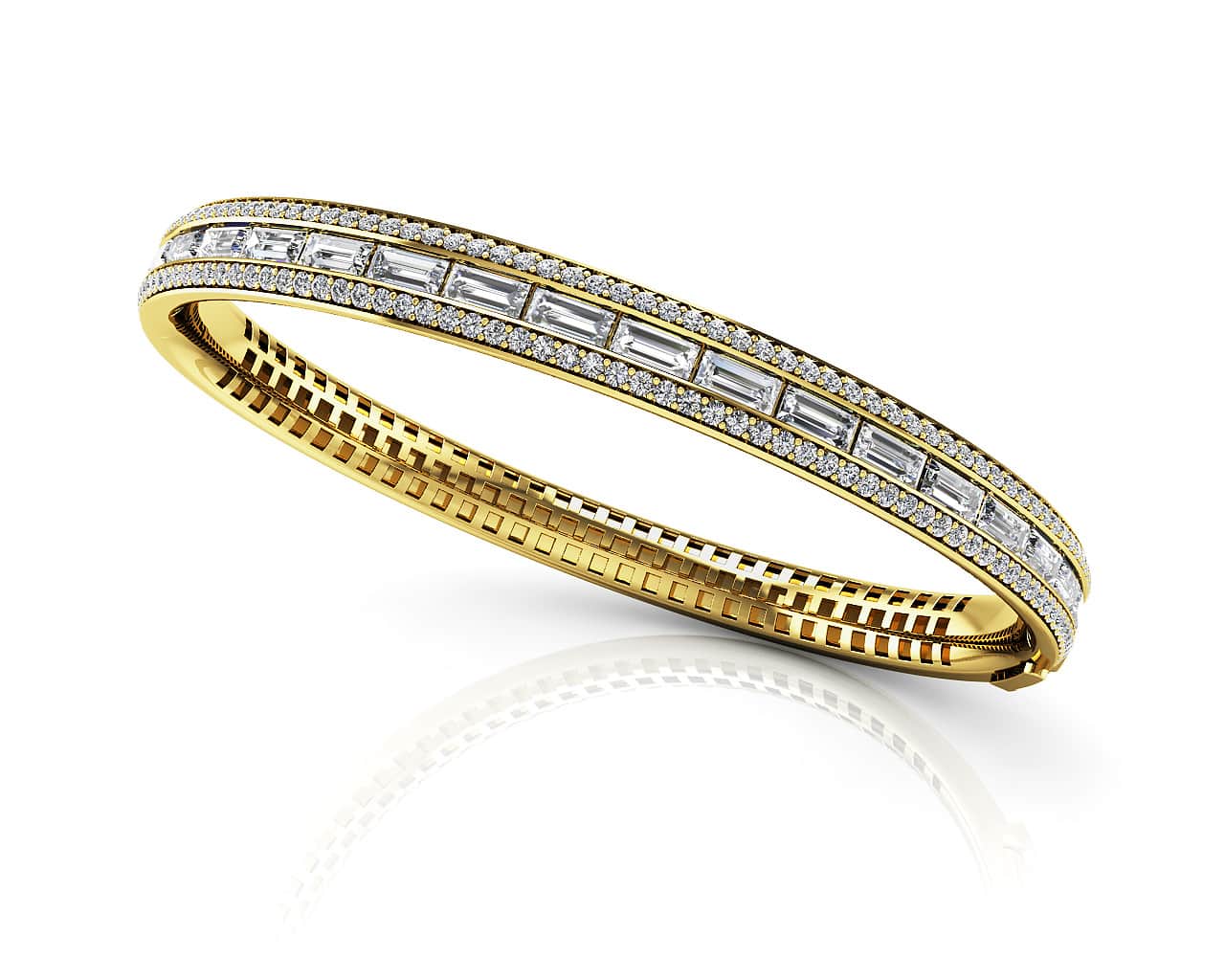 Dazzling Baguette And Round Lab-Grown Diamond Bangle with 4.17 ct.(finished) 4.5x2mm, 1.1mm - Image 2