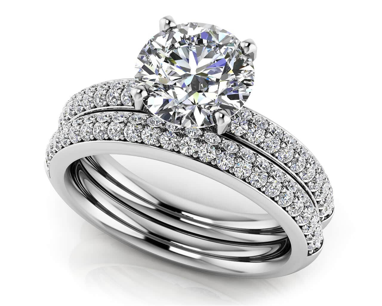 Dazzling Four Row Diamond Engagement Ring Set Diamond with 1.20 ct. (0.50 ct. center diamond)