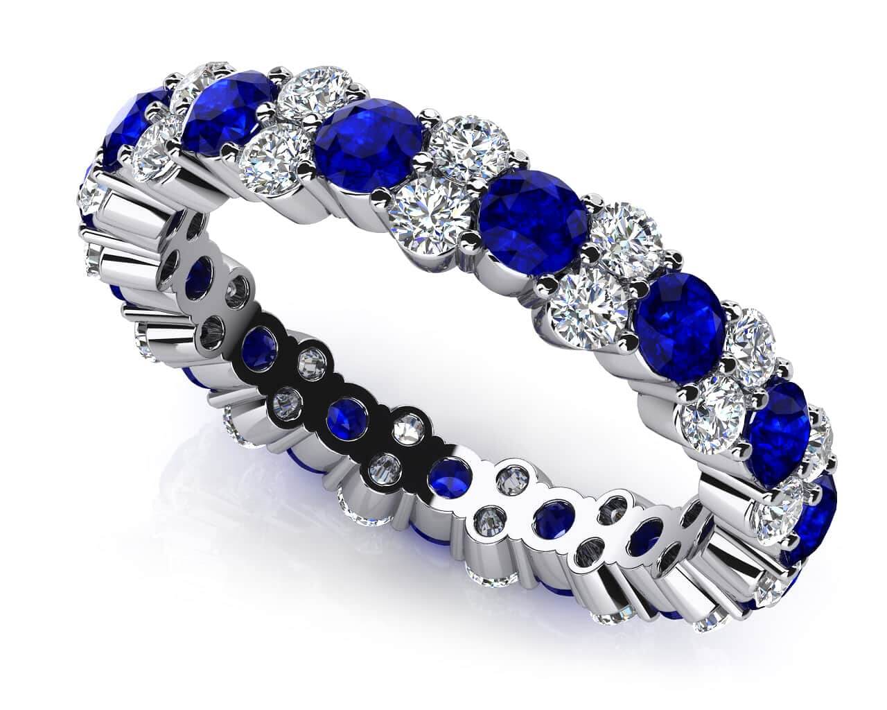 Delightful Diamond And Gem Eternity Lab-Grown Diamond Ring with 2.08 ct.(finished) 1.9mm, 2.6mm Sapphire