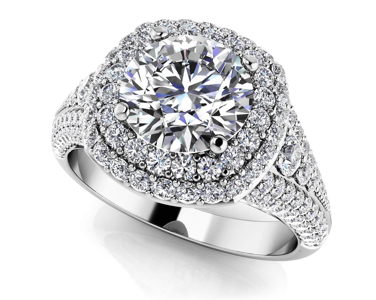 Deluxe Double Halo Diamond Engagement Ring with 2.24 ct. (1.25 ct. center diamond)