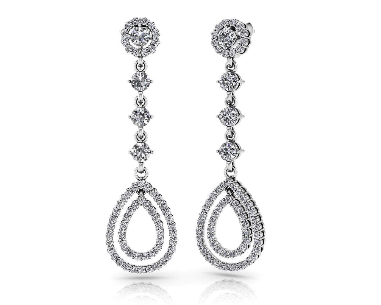 Designer Double Drop Lab-Grown Diamond Earrings with 2.92 ct.(finished) 1.3mm, 1.5mm, 3.3mm