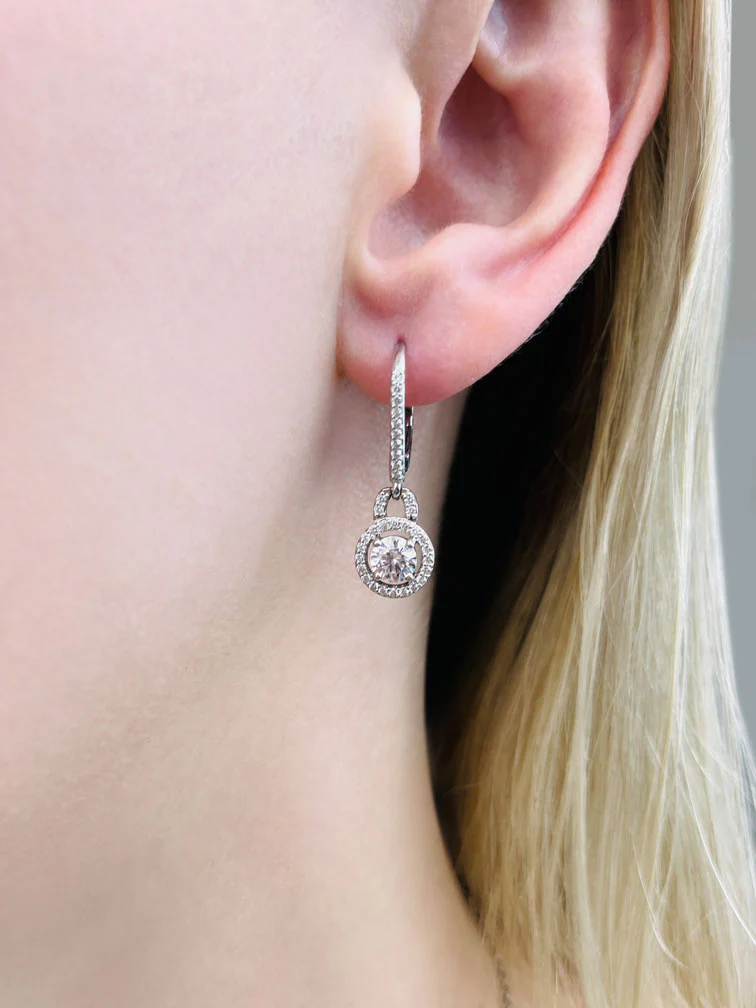 Designer Style Diamond Circle Diamond Earrings with 0.93 ct. (2X0.25 ct. center diamonds) - Image 3