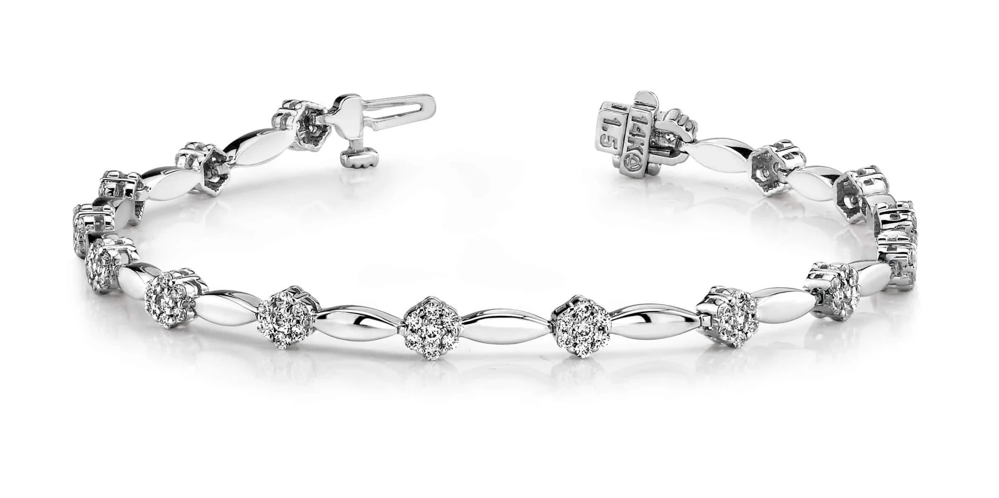 Diamond Cluster Link Bracelet In Diamond with 1.50 ct.(finished) 1.3mm, 1.7mm - Image 4